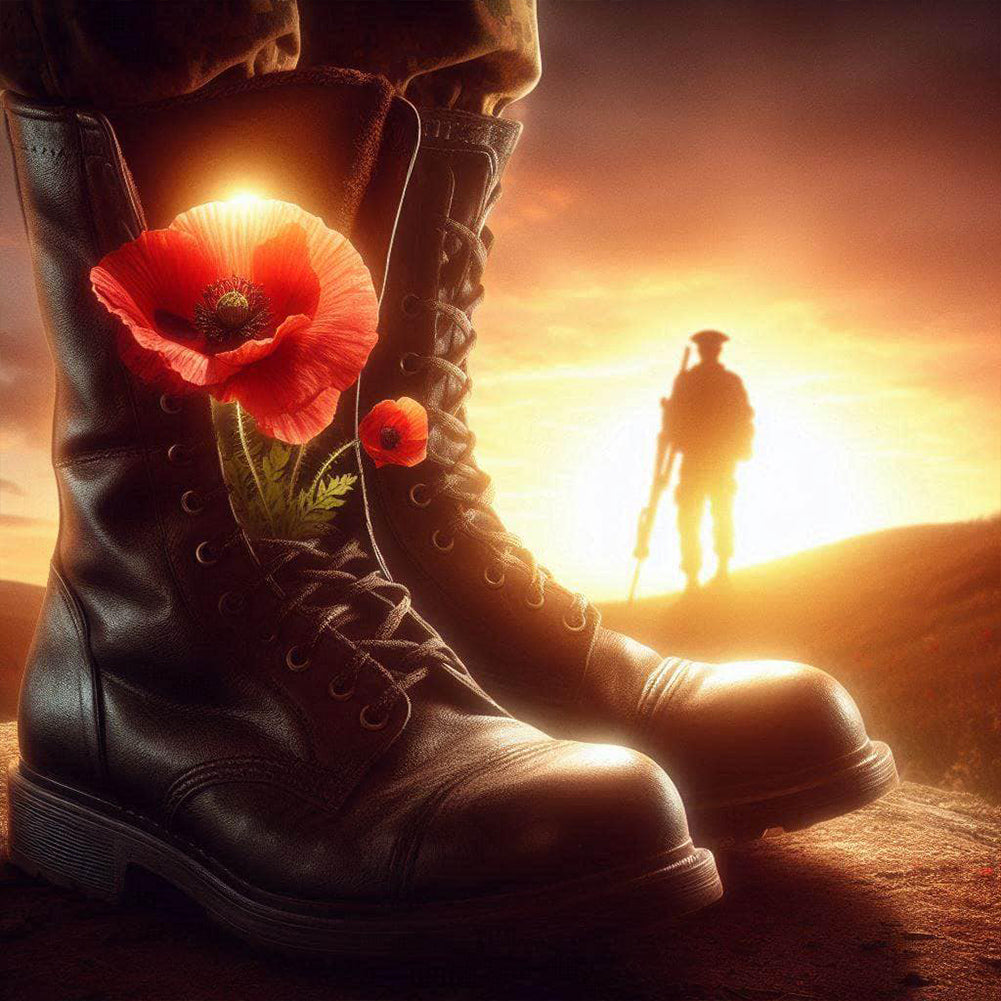 Diamond Painting - Full Round - Soldier in the poppy field (30*30CM)