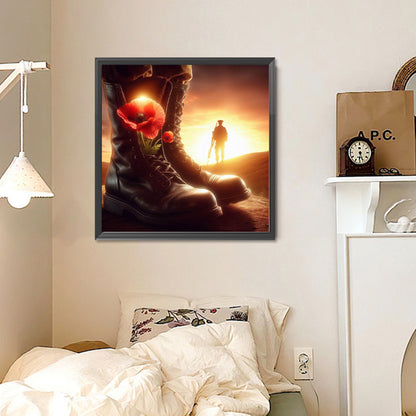 Diamond Painting - Full Round - Soldier in the poppy field (30*30CM)