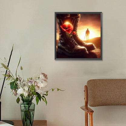 Diamond Painting - Full Round - Soldier in the poppy field (30*30CM)