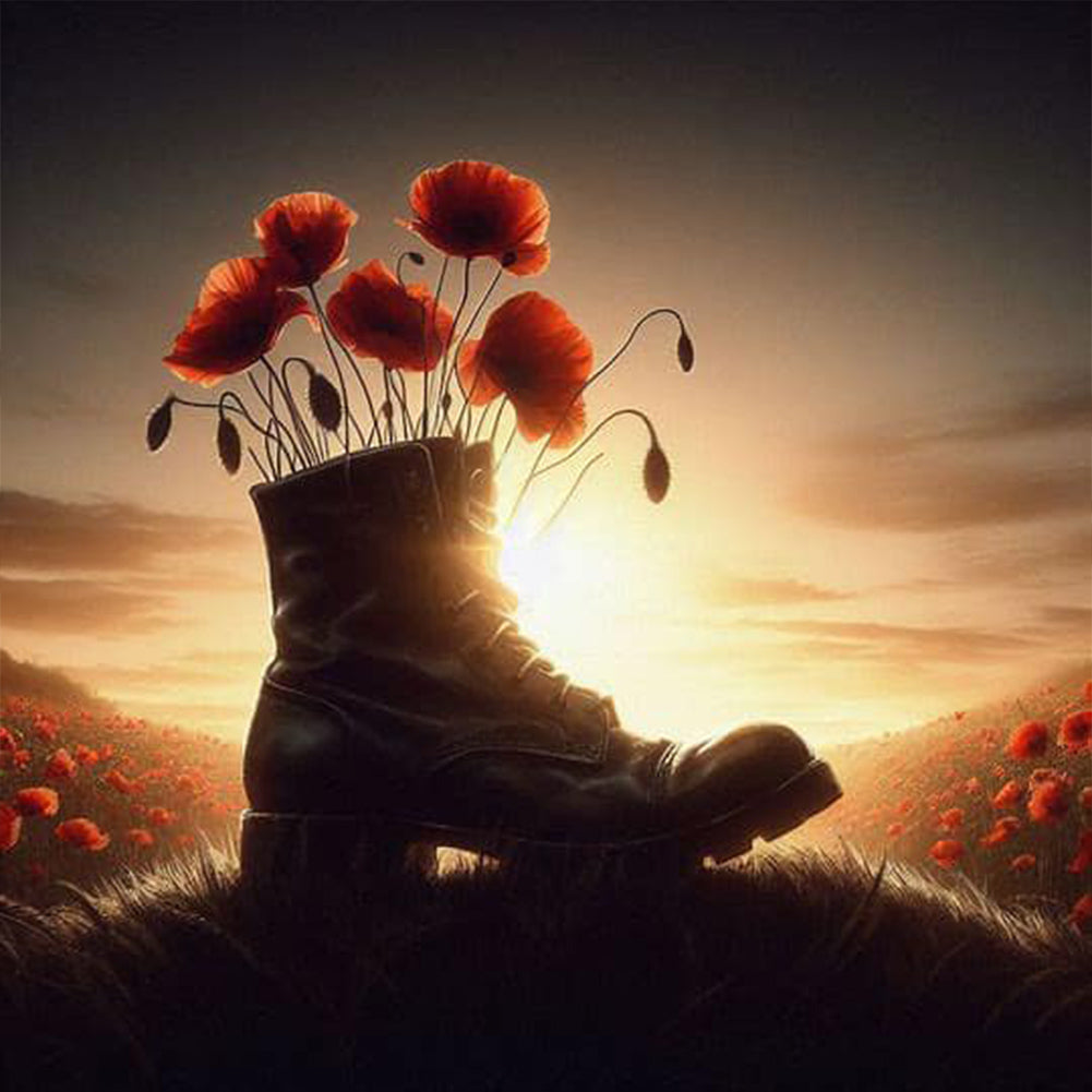 Diamond Painting - Full Round - Soldier in the poppy field (30*30CM)