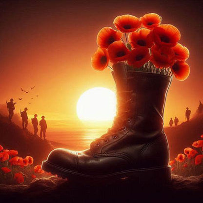 Diamond Painting - Full Round - Soldier in the poppy field (30*30CM)