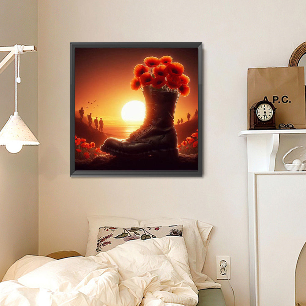 Diamond Painting - Full Round - Soldier in the poppy field (30*30CM)