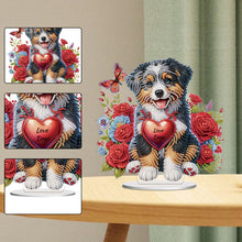 Load image into Gallery viewer, Acrylic Special Shape Dog And Red Rose Diamond Painting Tabletop Ornaments
