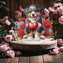 Load image into Gallery viewer, Acrylic Special Shape Dog And Red Rose Diamond Painting Tabletop Ornaments
