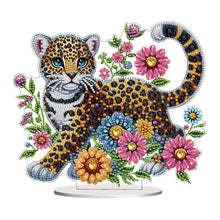 Load image into Gallery viewer, Acrylic Special Shape Leopard And Flowers Diamond Painting Desktop Ornaments
