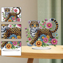 Load image into Gallery viewer, Acrylic Special Shape Leopard And Flowers Diamond Painting Desktop Ornaments
