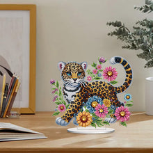Load image into Gallery viewer, Acrylic Special Shape Leopard And Flowers Diamond Painting Desktop Ornaments
