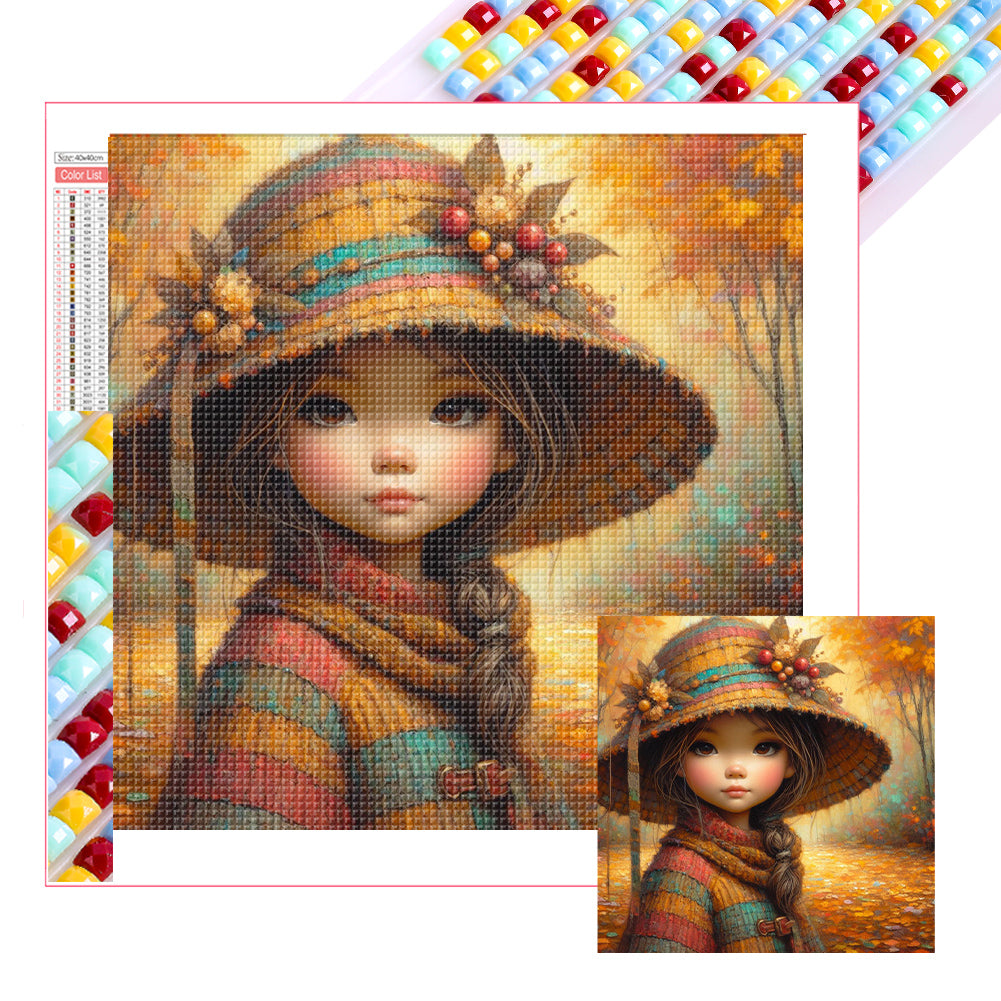 Diamond Painting - Full Square - Autumn leaves little girl (40*40CM)