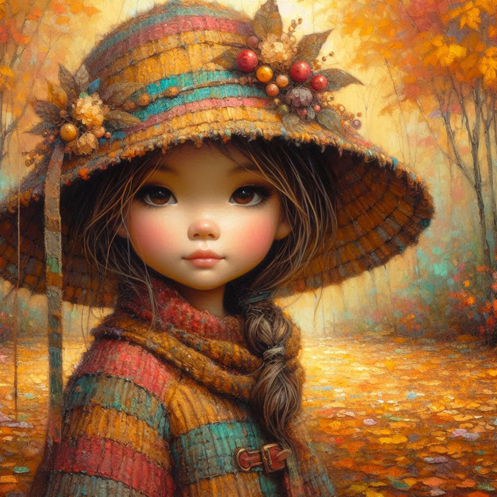 Diamond Painting - Full Square - Autumn leaves little girl (40*40CM)