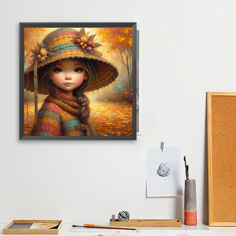 Diamond Painting - Full Square - Autumn leaves little girl (40*40CM)