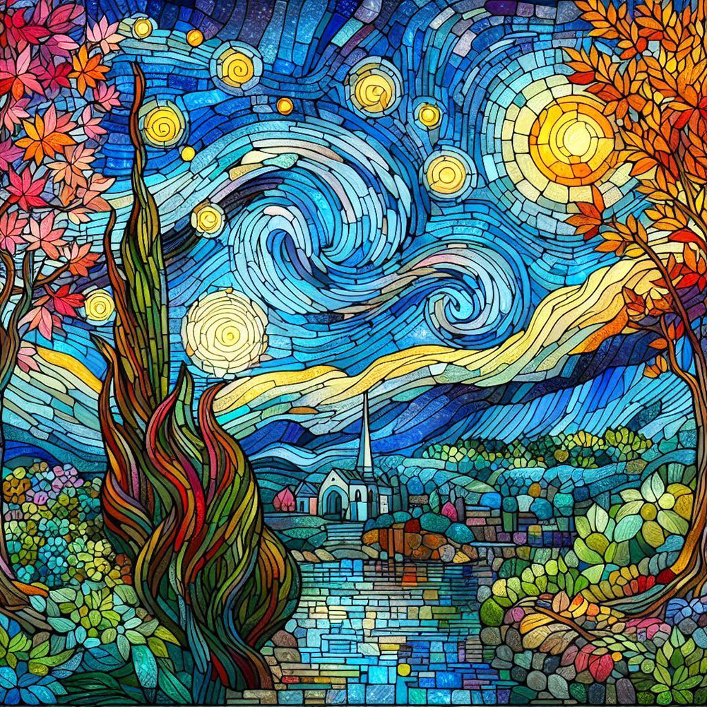 Diamond Painting - Full Round - Glass art starry night (30*30CM)