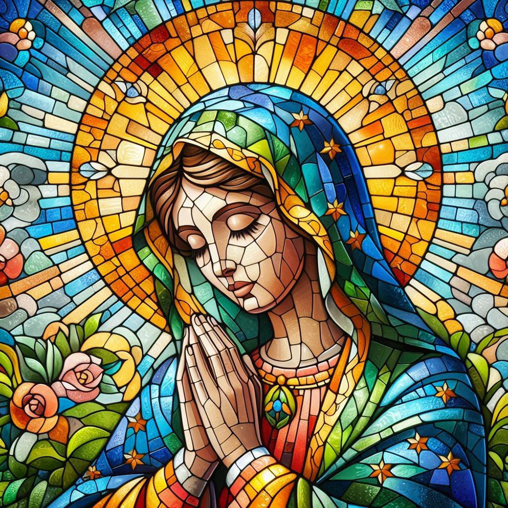 Diamond Painting - Full Round - Glass art Madonna Prayer (30*30CM)