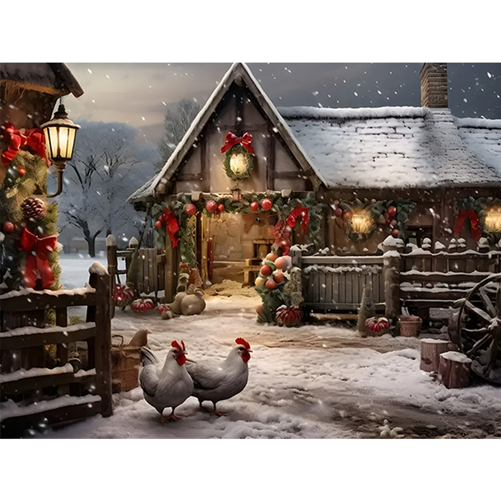 Diamond Painting - Full Round - Snowy house street (40*30CM)