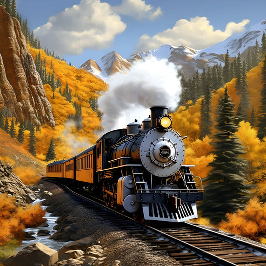 Diamond Painting - Full Round - Village train scenery (30*30CM)