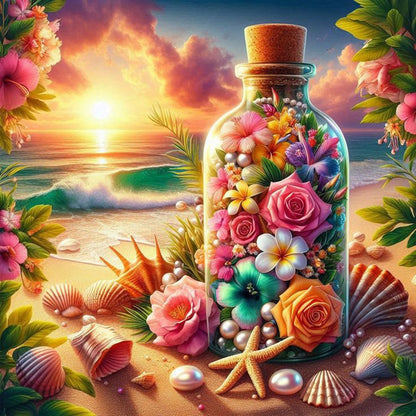 Diamond Painting - Full Round - Flower vase on the beach (30*30CM)