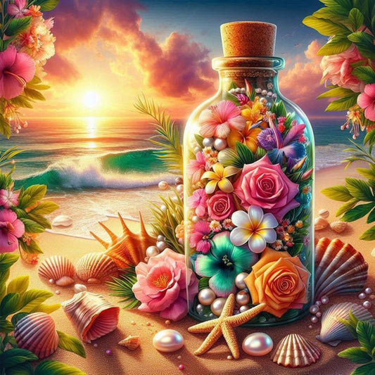 Diamond Painting - Full Round - Flower vase on the beach (30*30CM)