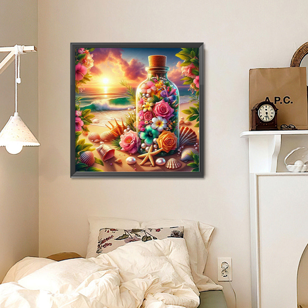 Diamond Painting - Full Round - Flower vase on the beach (30*30CM)