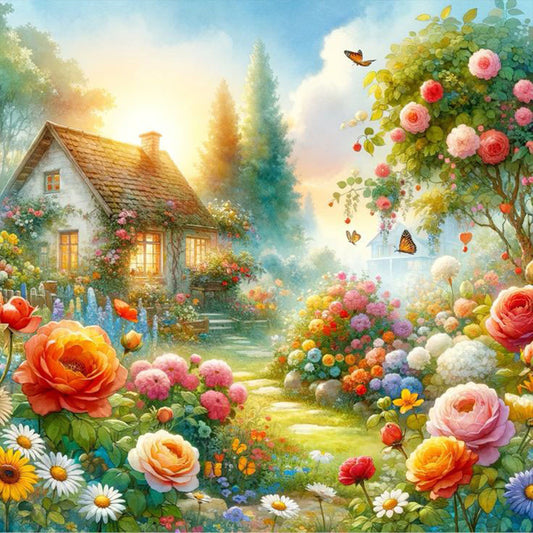 Diamond Painting - Full Round - Hut in the flowers (30*30CM)