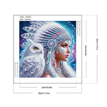 Load image into Gallery viewer, Diamond Painting - Partial Special Shaped - Indian Woman And White Owl (30*30CM)
