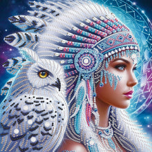 Load image into Gallery viewer, Diamond Painting - Partial Special Shaped - Indian Woman And White Owl (30*30CM)
