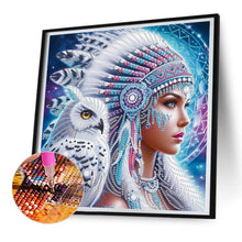 Load image into Gallery viewer, Diamond Painting - Partial Special Shaped - Indian Woman And White Owl (30*30CM)
