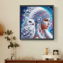 Load image into Gallery viewer, Diamond Painting - Partial Special Shaped - Indian Woman And White Owl (30*30CM)
