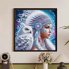 Load image into Gallery viewer, Diamond Painting - Partial Special Shaped - Indian Woman And White Owl (30*30CM)
