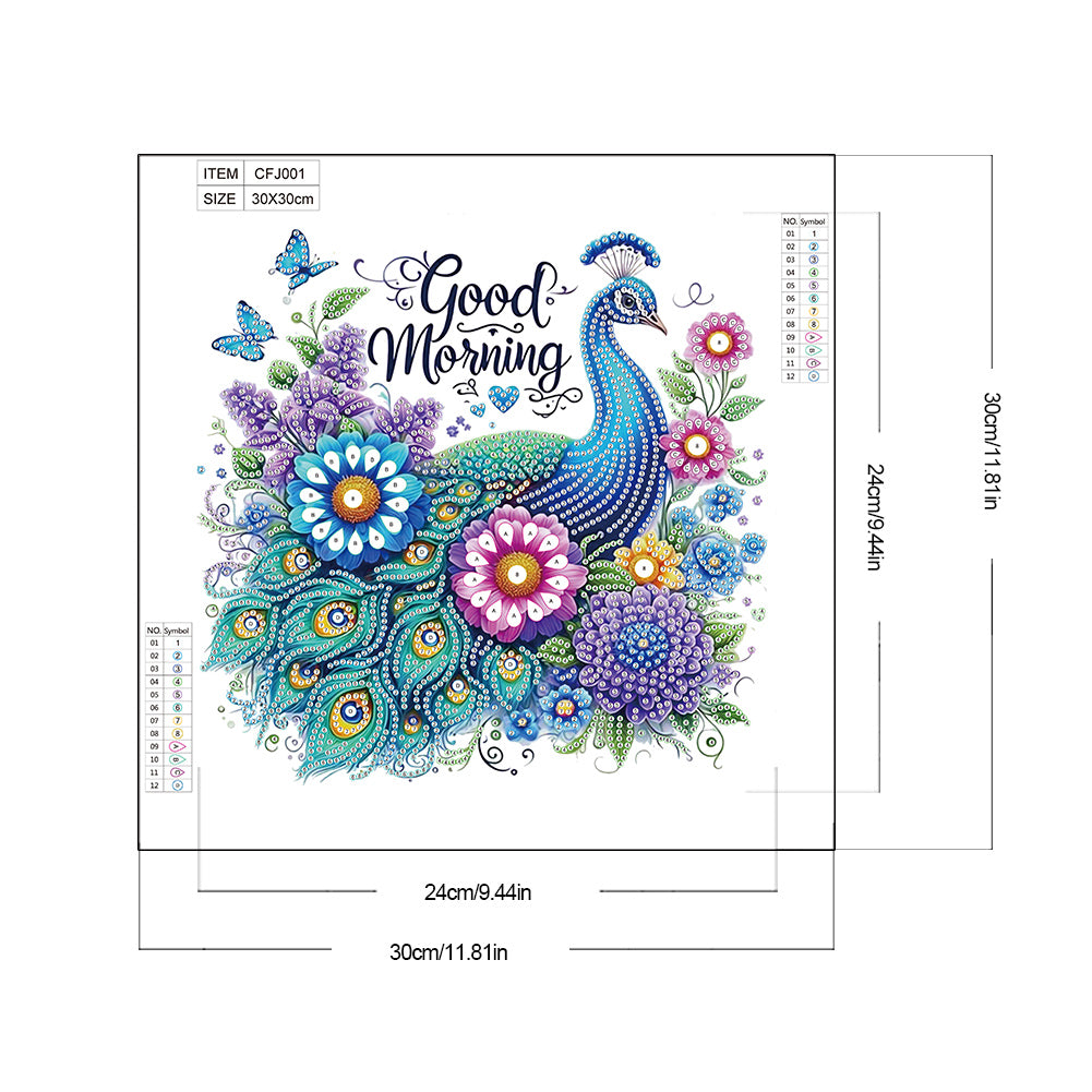 Diamond Painting - Partial Special Shaped - Good morning peacock (30*30CM)