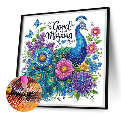 Diamond Painting - Partial Special Shaped - Good morning peacock (30*30CM)
