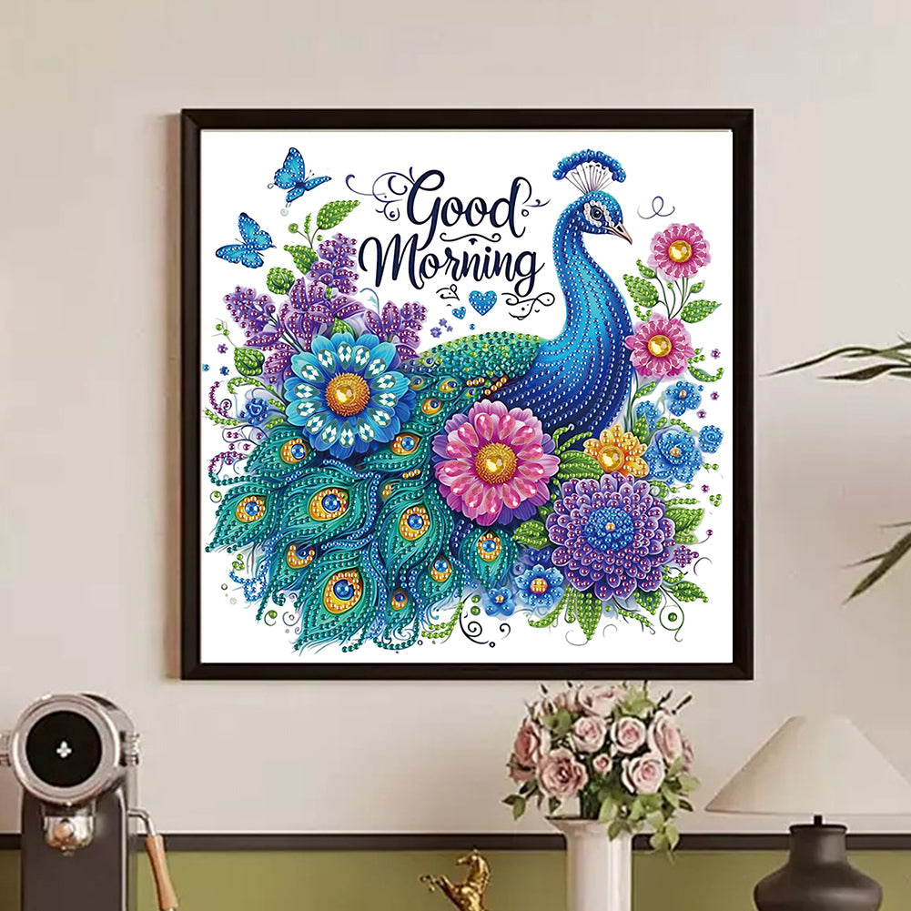 Diamond Painting - Partial Special Shaped - Good morning peacock (30*30CM)