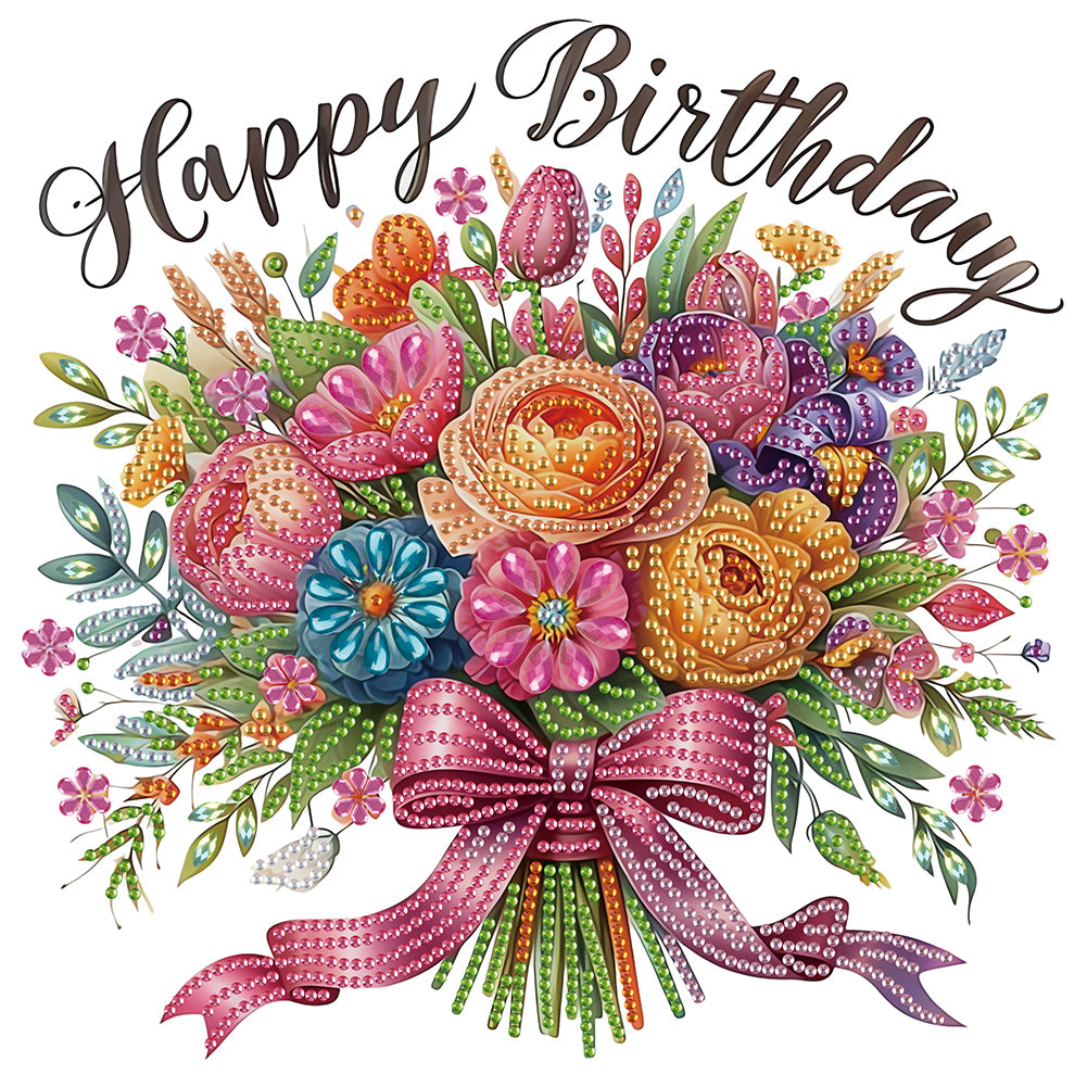 Diamond Painting - Partial Special Shaped - Happy birthday bouquet (30*30CM)