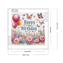 Load image into Gallery viewer, Diamond Painting - Partial Special Shaped - Happy birthday flowers and butterflies (30*30CM)
