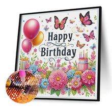 Load image into Gallery viewer, Diamond Painting - Partial Special Shaped - Happy birthday flowers and butterflies (30*30CM)
