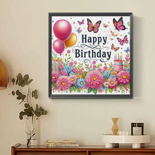 Load image into Gallery viewer, Diamond Painting - Partial Special Shaped - Happy birthday flowers and butterflies (30*30CM)
