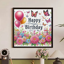 Load image into Gallery viewer, Diamond Painting - Partial Special Shaped - Happy birthday flowers and butterflies (30*30CM)

