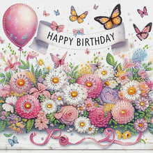 Load image into Gallery viewer, Diamond Painting - Partial Special Shaped - Happy birthday flowers and butterflies (30*30CM)

