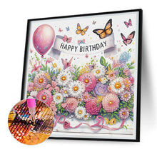 Load image into Gallery viewer, Diamond Painting - Partial Special Shaped - Happy birthday flowers and butterflies (30*30CM)
