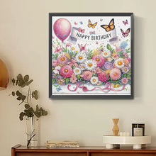 Load image into Gallery viewer, Diamond Painting - Partial Special Shaped - Happy birthday flowers and butterflies (30*30CM)
