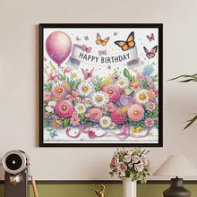 Load image into Gallery viewer, Diamond Painting - Partial Special Shaped - Happy birthday flowers and butterflies (30*30CM)
