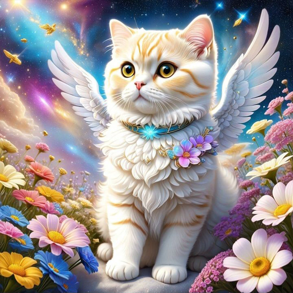 Diamond Painting - Full Round - Aurora Flower Angel White Cat (40*40CM)