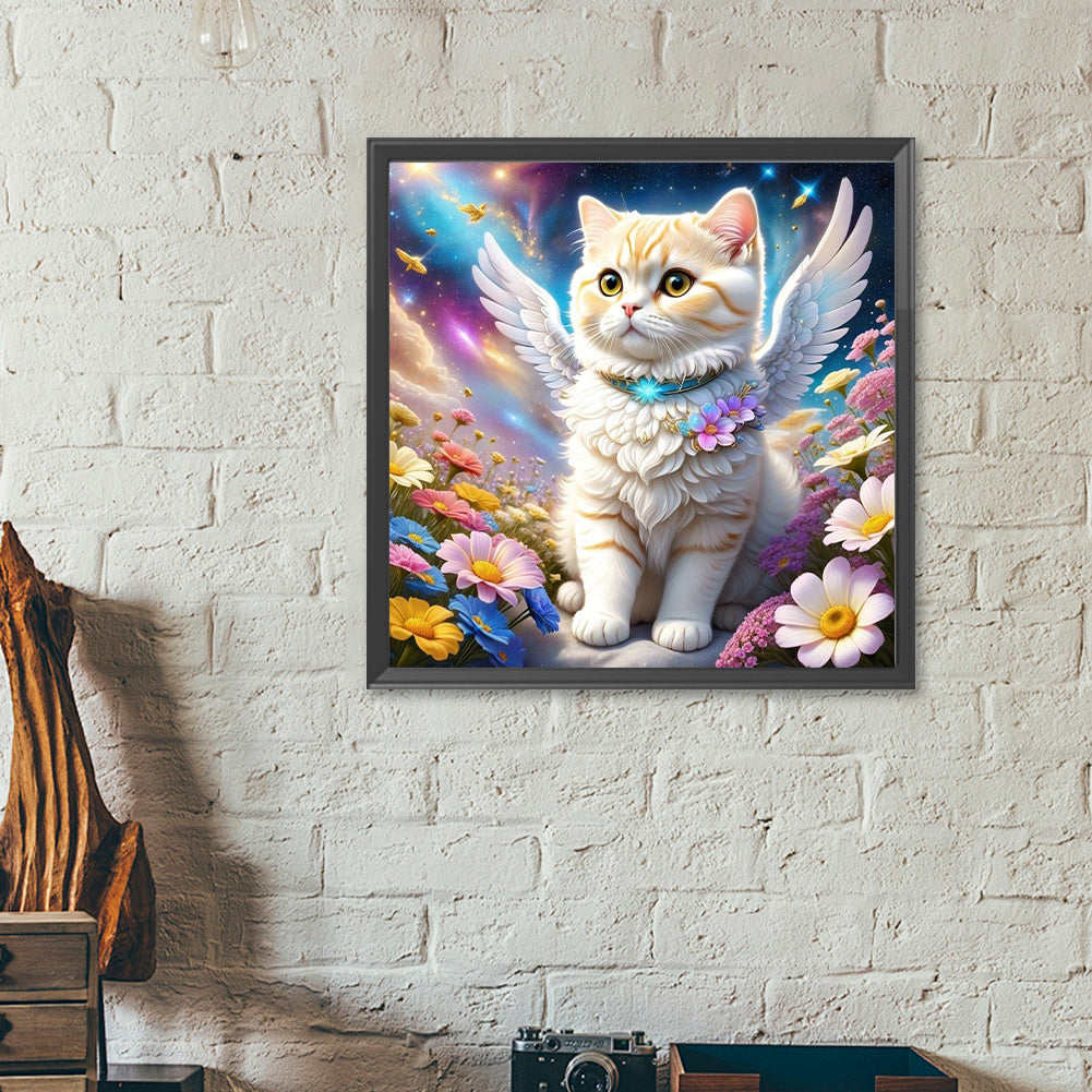 Diamond Painting - Full Round - Aurora Flower Angel White Cat (40*40CM)