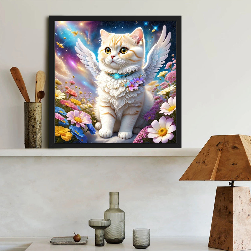 Diamond Painting - Full Round - Aurora Flower Angel White Cat (40*40CM)