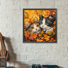 Load image into Gallery viewer, Diamond Painting - Full Round - Maple Leaf Pile Double Cat (40*40CM)
