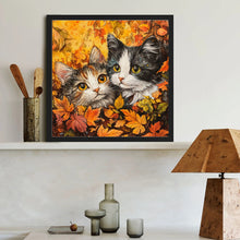 Load image into Gallery viewer, Diamond Painting - Full Round - Maple Leaf Pile Double Cat (40*40CM)
