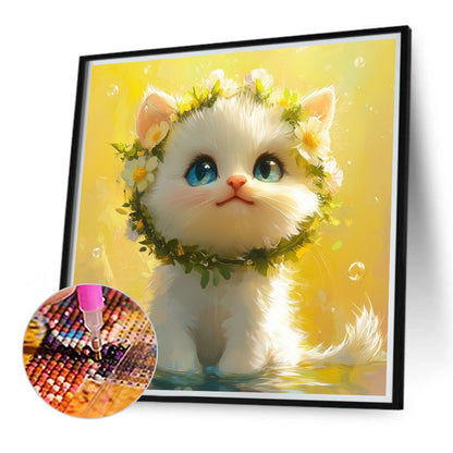 Diamond Painting - Full Round - White Cat With Wreath (40*40CM)