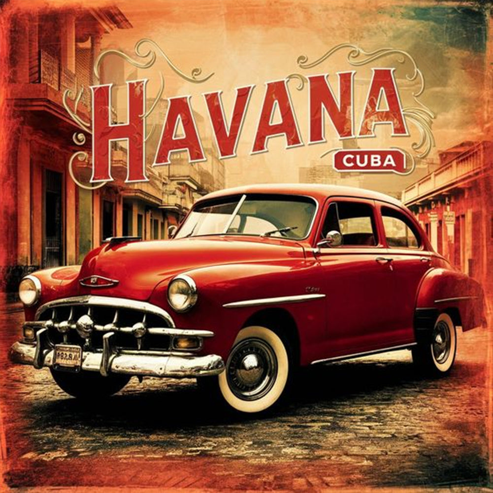 Diamond Painting - Full Round - Red Classic Car (30*30CM)