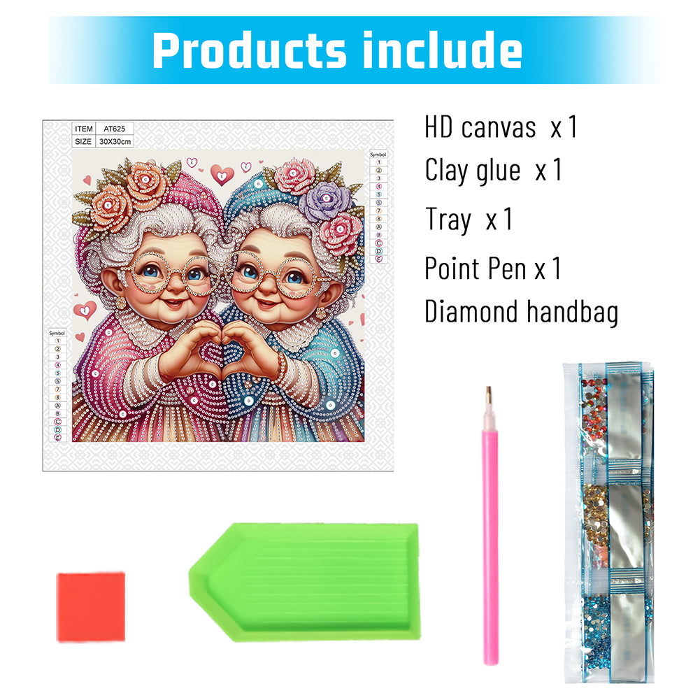 Diamond Painting - Partial Special Shaped - Cute Grandma (30*30CM)