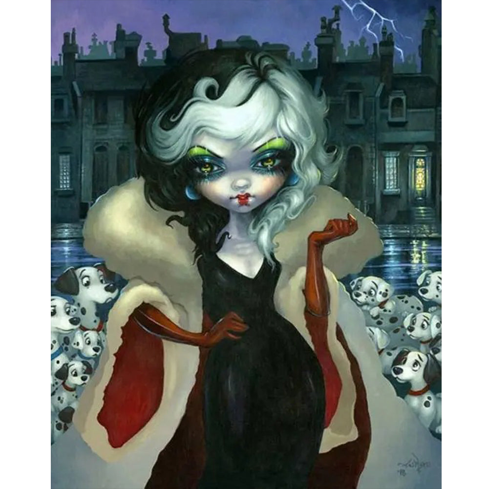 Diamond Painting - Full Round - Dalmatian And White-Haired Girl (40*50CM)