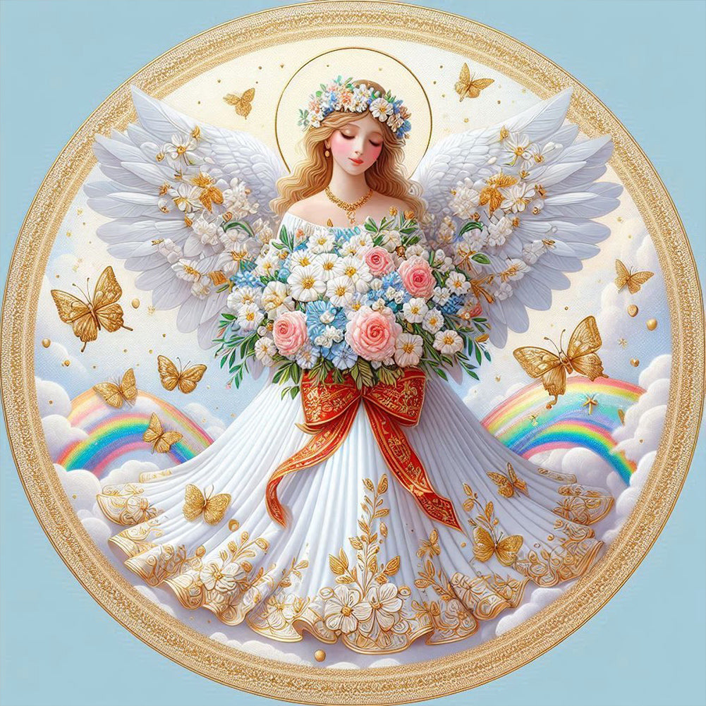 Diamond Painting - Full Round - Angel Bouquet Girl In White (30*30CM)