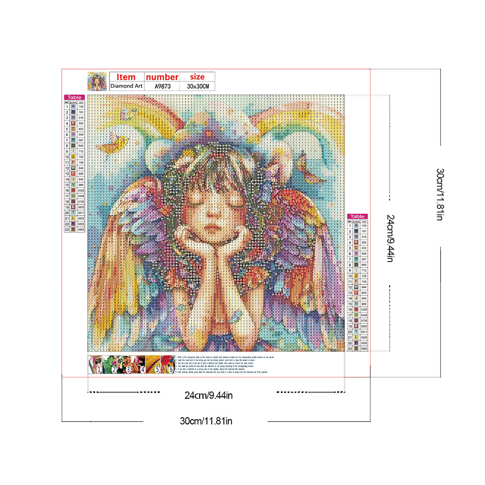 Diamond Painting - Full Round - Rainbow Angel Girl With Colorful Feathers (30*30CM)
